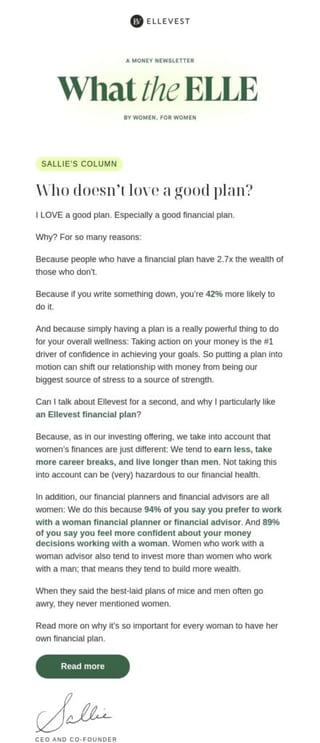 Ellevest Newsletter Sample