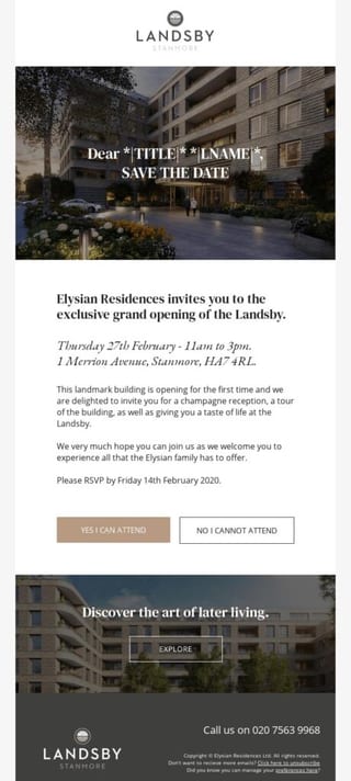 Elysian Residences Landsby Save the Date Email