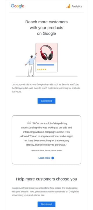 Marketing email general example by Google