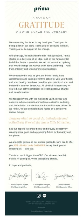 Prima thank you email