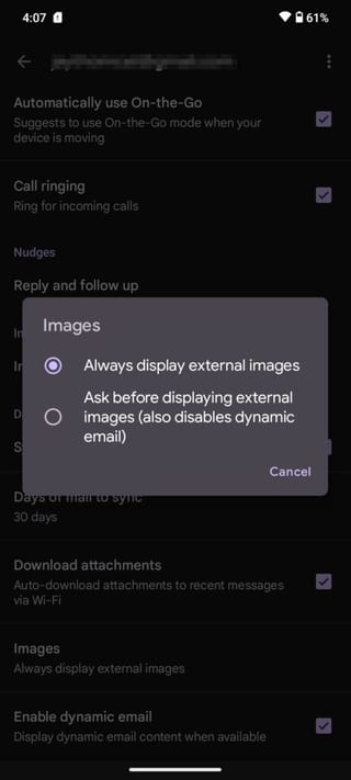 Unblock Images Gmail Android