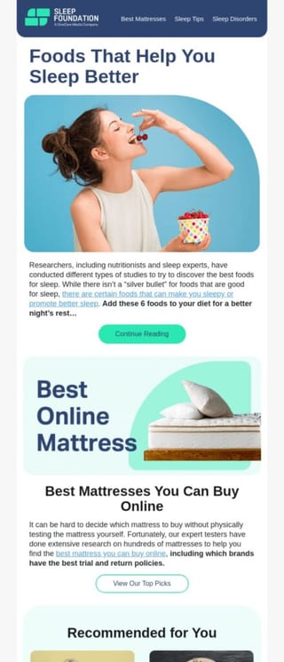 broadcast email example showing a happy woman eating cherries