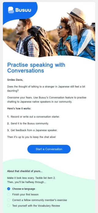 Busuu Drip Email Copy