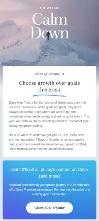 Calm promotes their new content through email.