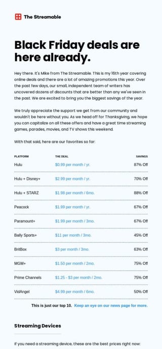 The Streamable Best Deals Email