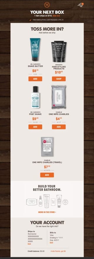 Dollar Shave Club Upsell Email