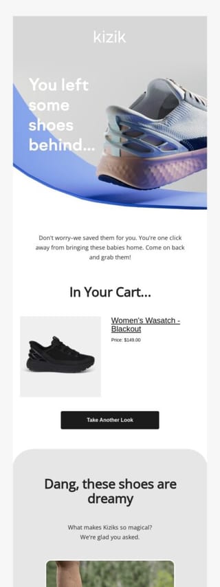 Kizik Abandoned Cart Email