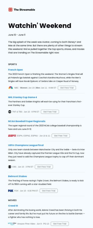 Streamable Curated Content Email