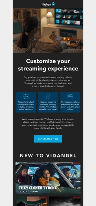 VidAngel Streaming Abandoned Cart Email