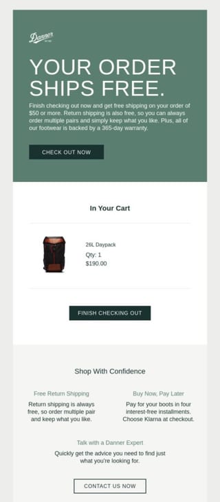 Abandoned cart email example