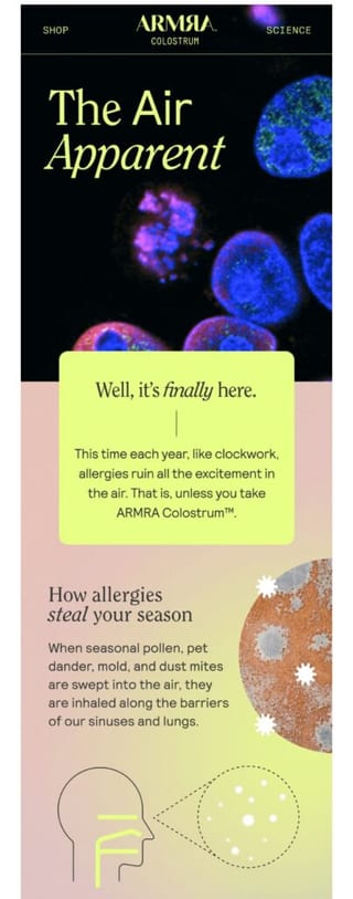 ARMRA Colostrum™ Vs. Allergy Season Funny Email Subject Line
