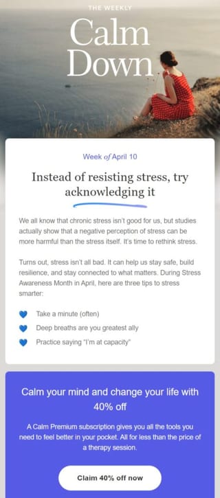 Calm Down Direct Email Example