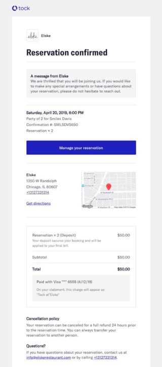 Tock Reservation confirmation