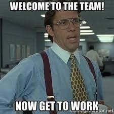 Welcome to the team get to work meme