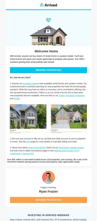 Real estate welcome email example