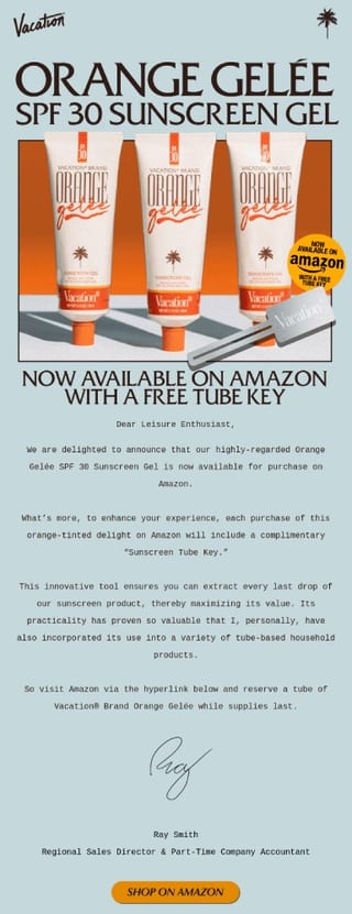 Brand launch email example