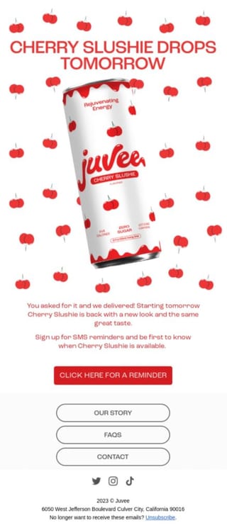 A back-in-stock email from Juvee Slushie