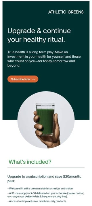 Athletic greens upsell email example 2