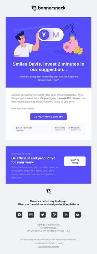 Upsell email example - bannersnack