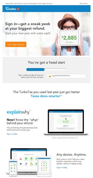 A nurture campaign email from TurboTax