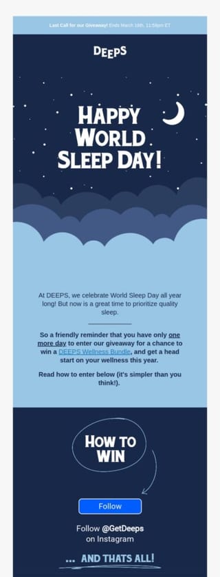 Giveaway email example 2