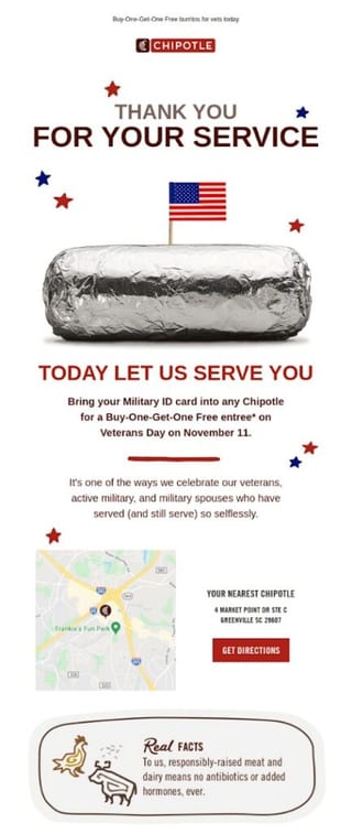 Chipotle Veterans Day Email Example