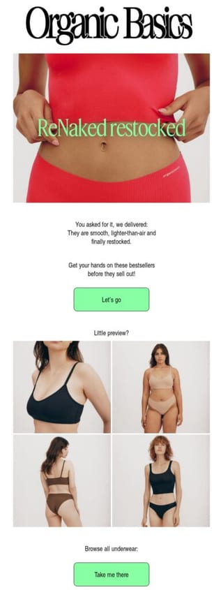 back in stock product email example