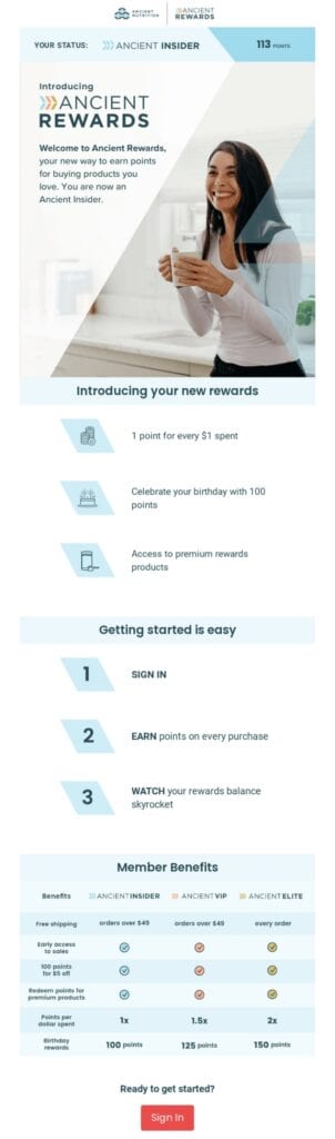 loyalty program reward email example