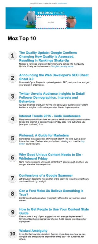 moz newsletter