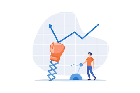 Reduce bounce rate illustration guy pulling a lever to lower a huge boxing glove