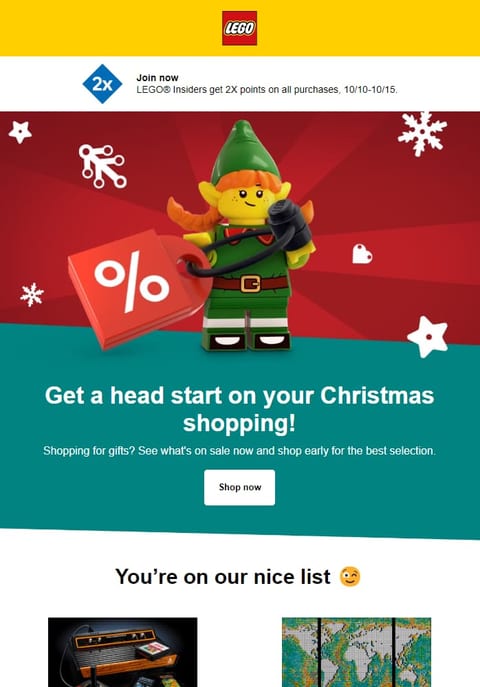 Lego holiday gift guide email