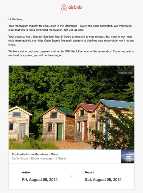 Airbnb reservetion receipt email
