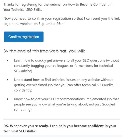 SEO coach confirmation email