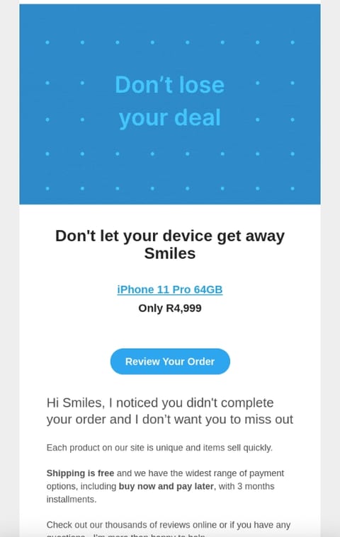 Abandoned cart email