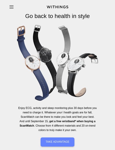 Re engagement Email Campaign #6 – Withings — Go Back to Health in Style