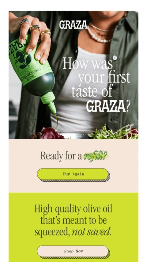 Re engagement Email Campaign #7 – Graza – Down to the Last Drizzle