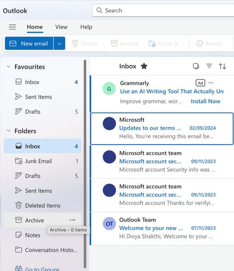 Retrieving archivemessage on Outlook