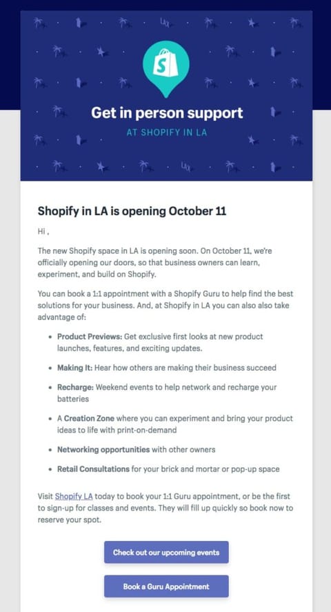 Shopify Support email Los Angeles