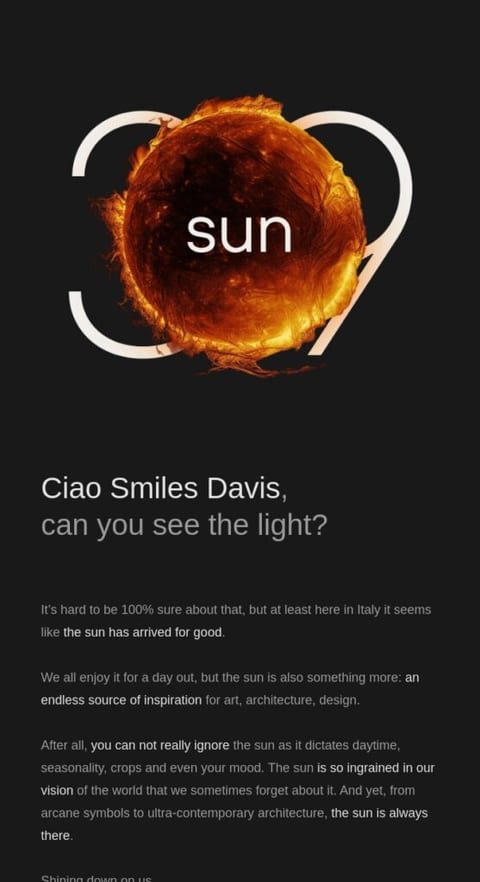 Sublimio sun-inspired informational email. Source