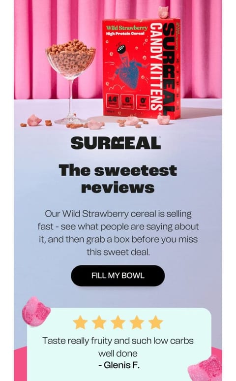 Surreal Cereal reviews in an email. Source