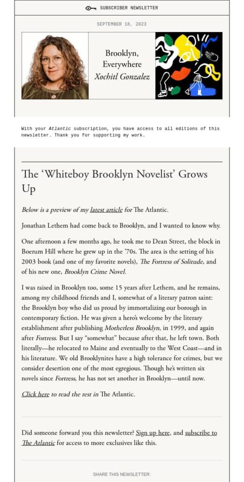 Blog Newsletter Example from the Atlantic