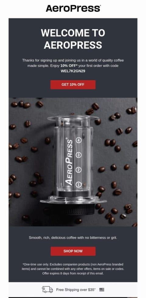 Aeropress Welcome Email