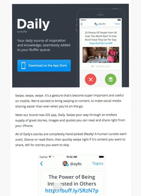 Buffer Daily Content Announcement Email