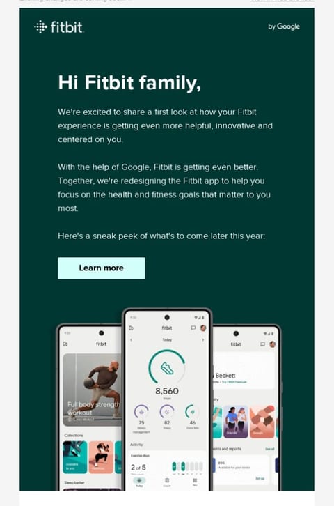 Fitbit Product Update Email