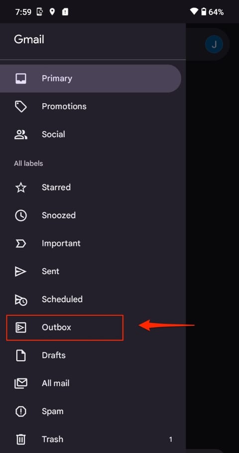 Gmail on Android Outbox Location