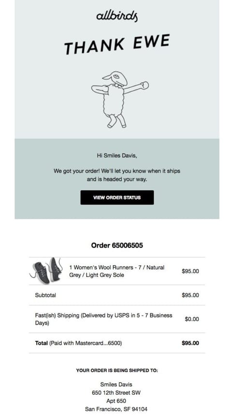 Post purchase thank you email template