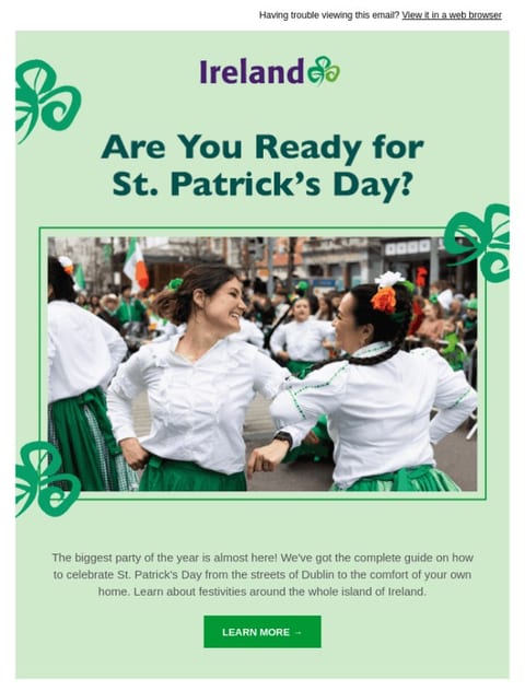 Promo email for St.Patrick