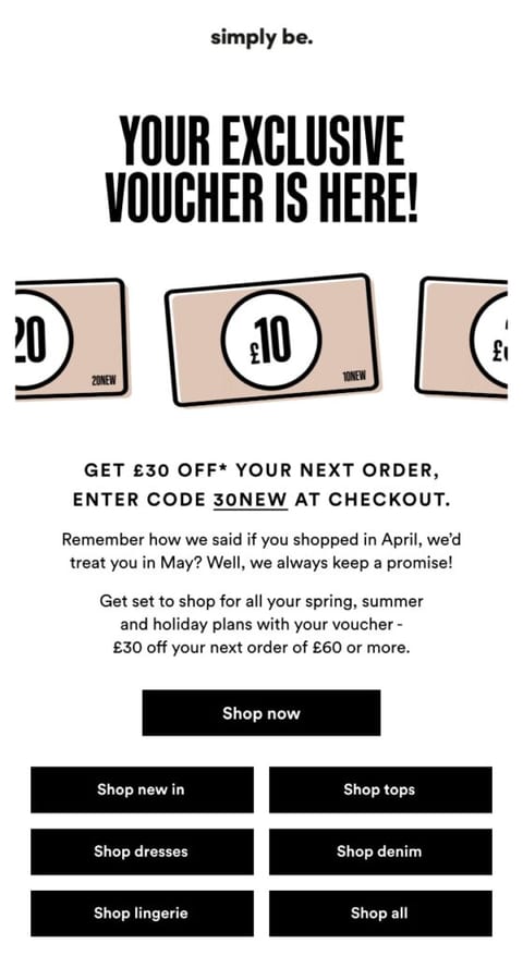 Simply Be Email Coupon Example
