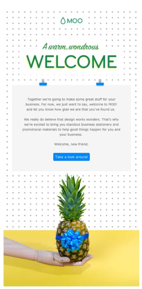 Welcome email by MOO