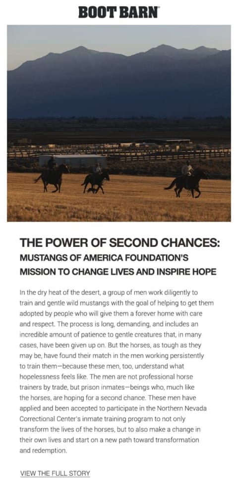 broadcast email example showing cowboys riding horses on a ranch and text